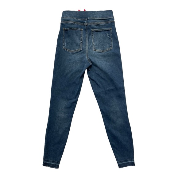 Spanx Blue Jean Jeggings Size Small Raw Hem Faux Front Pockets Distressed Flawed - Picture 3 of 14